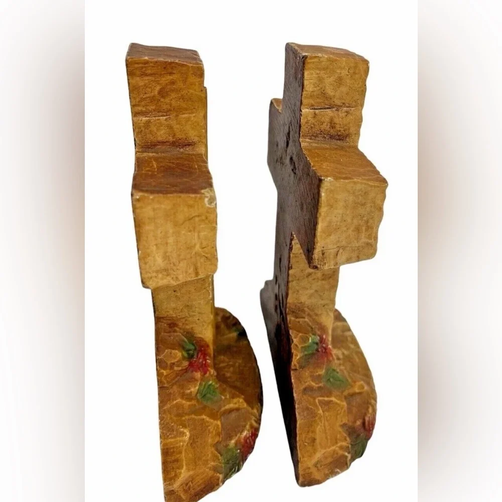 Cross Bookends OOAK Boho Rustic Cottage Jesus Religious Hope Of The World  Vtg